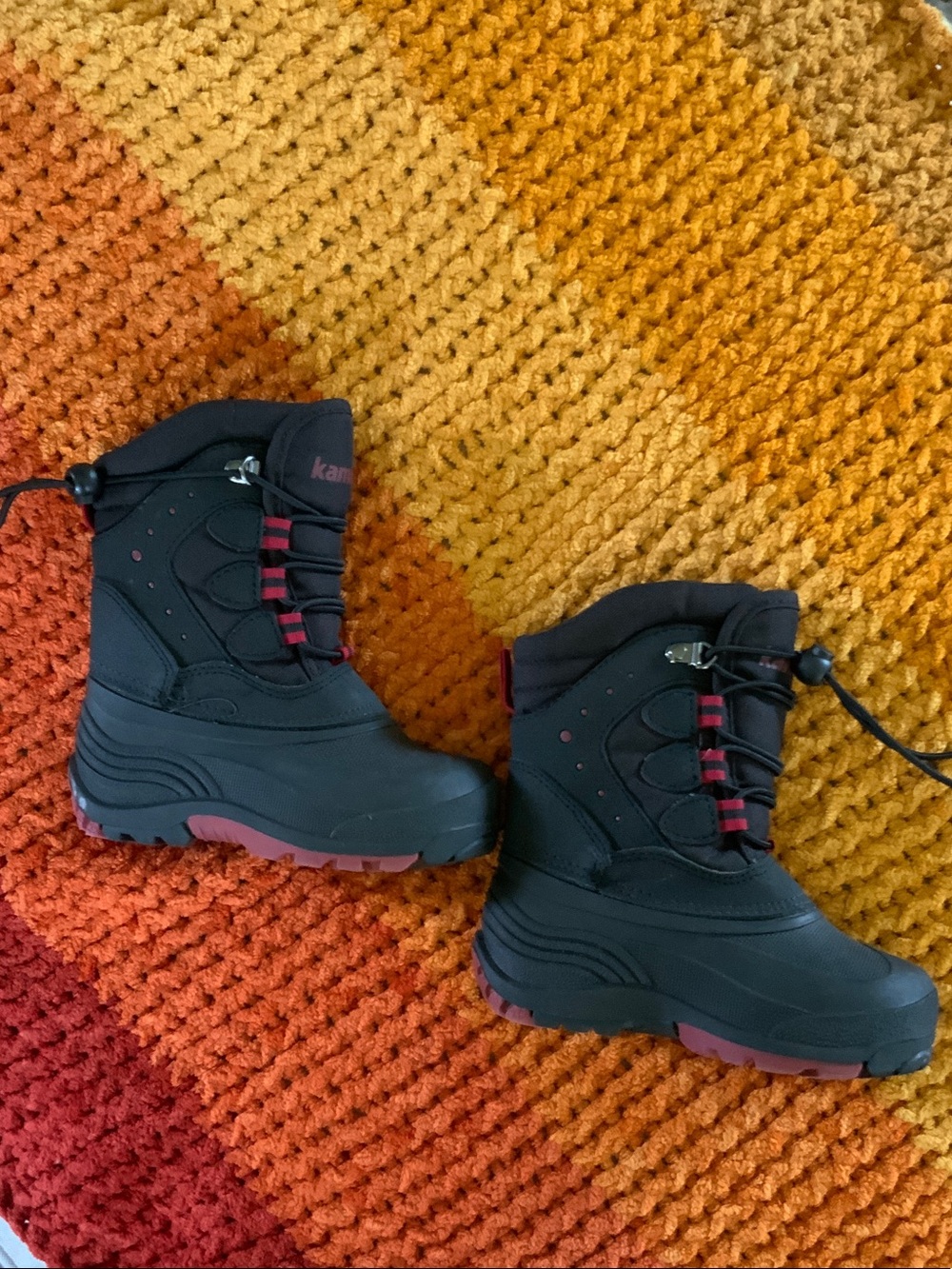 Kamik Black Kids Snow Boots with Red Accents